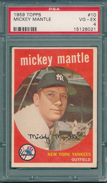 1959 Topps #10 Mickey Mantle PSA 4