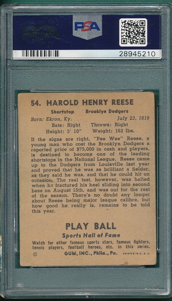 1941 Play Ball #054 Pee Wee Reese PSA 2 *Rookie*