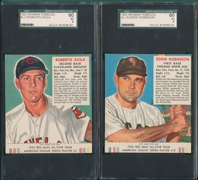 1952 Red Man Avila, Porterfield & Robinson, Lot of (3) W/Tab SGC 60