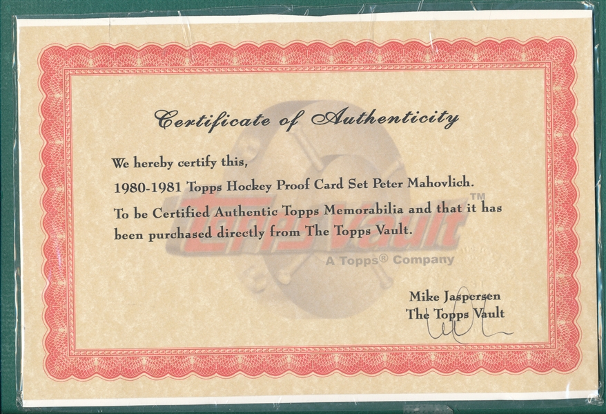 1980/81 Topps Hockey Proof Card Set, Peter Mahovlich, Topps Vault