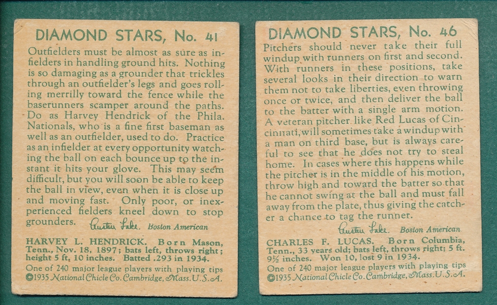 1943-36 Diamond Stars #41 Hendrick & #46 Lucas, Lot of (2)