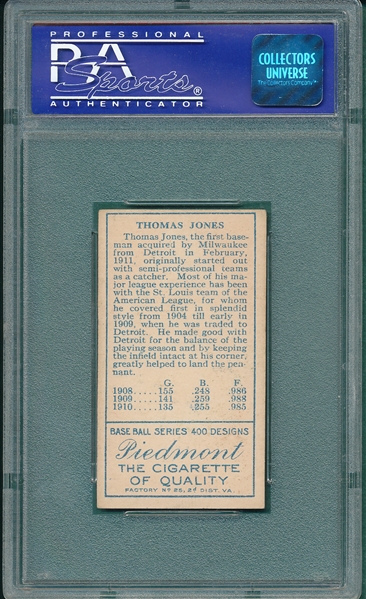 1911 T205 Jones, Tom, Piedmont Cigarettes PSA 6