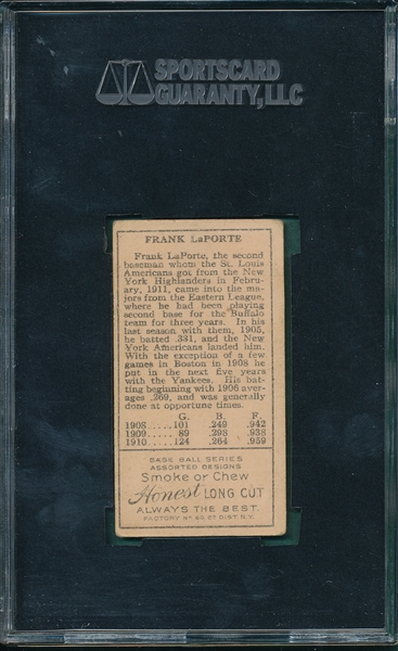 1911 T205 LaPorte Honest Long Cut SGC 60
