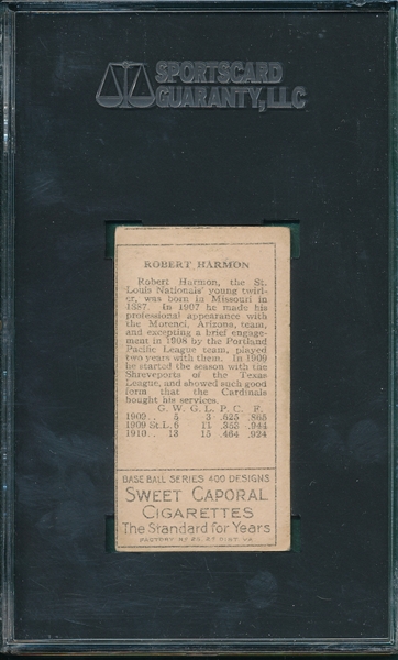 1911 T205 Harmon, Both Ears, Sweet Caporal Cigarettes SGC 60