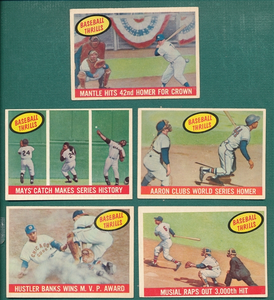 1959 Topps Baseball Thrills Lot of (5) W/ Mantle