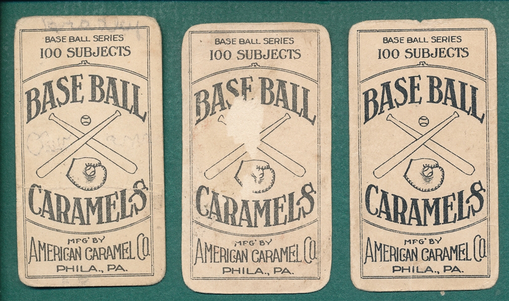 1909-11 E90-1 Bradley, Bush & Summers, American Caramel Co., Lot of (3)