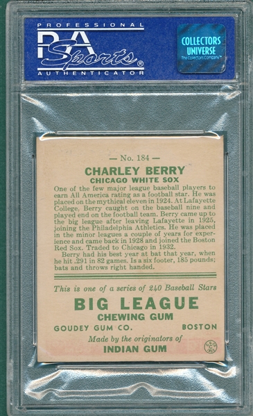 1933 Goudey #184 Charley Berry PSA 6 