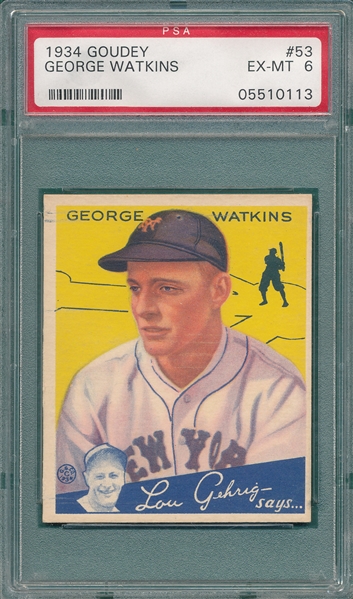 1934 Goudey #53 George Watkins PSA 6 