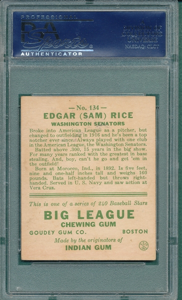1933 Goudey #134 Sam Rice PSA 5