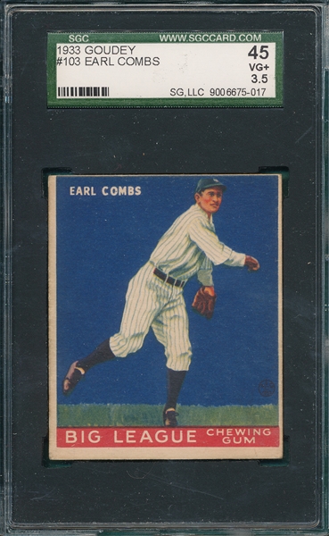 1933 Goudey #103 Earl Combs SGC 45