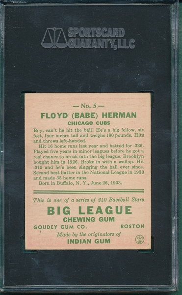 1933 Goudey #5 Babe Herman SGC 40