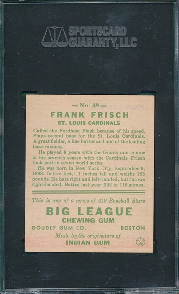 1933 Goudey #49 Frank Frisch SGC 80