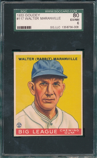 1933 Goudey #117 Walter Maranville SGC 80