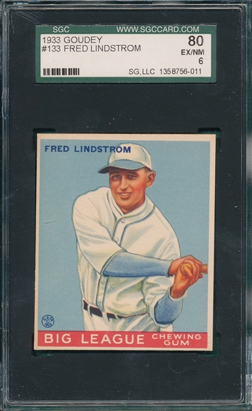 1933 Goudey #133 Fred Lindstrom SGC 80