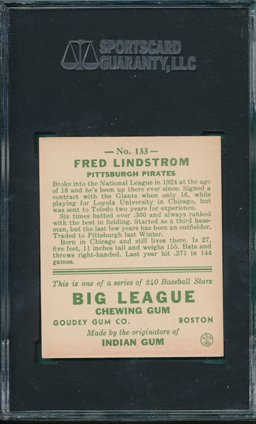 1933 Goudey #133 Fred Lindstrom SGC 80