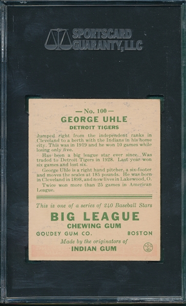1933 Goudey #100 George Uhle SGC 82