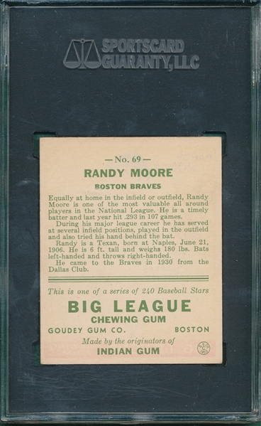 1933 Goudey #69 Randy Moore SGC 80