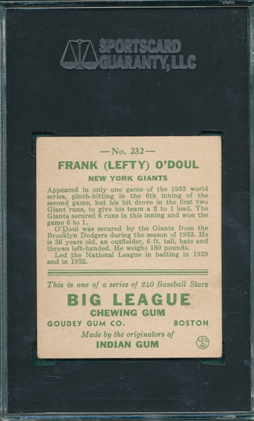 1933 Goudey #232 Lefty O'Doul SGC 60