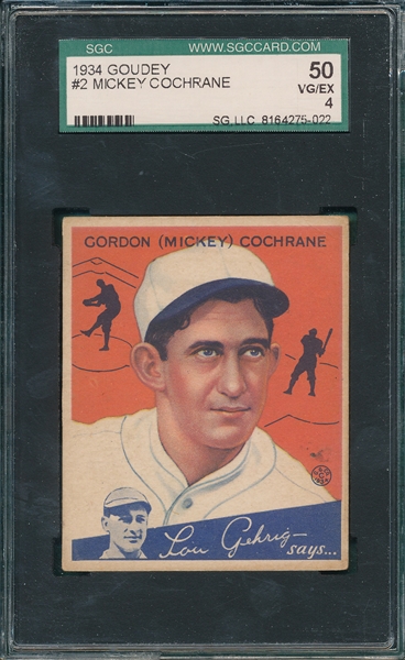 1934 Goudey #2 Mickey Cochrane SGC 50