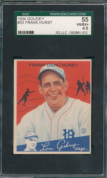 1934 Goudey #33 Frank Hurst SGC 55