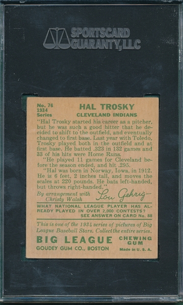 1934 Goudey #76 Hal Trosky SGC 60 *Hi #*
