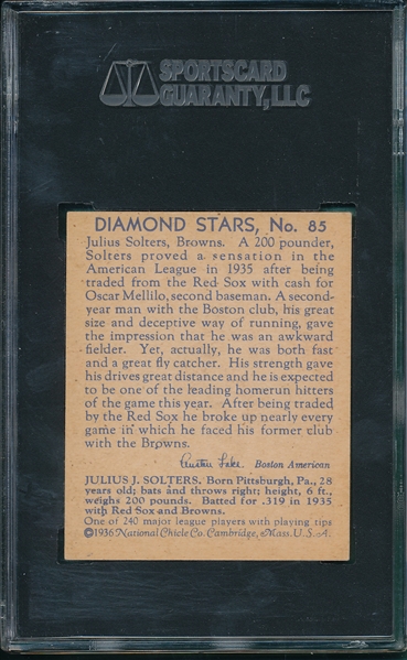 1934-36 Diamond Stars #85 Julius Solters SGC 70