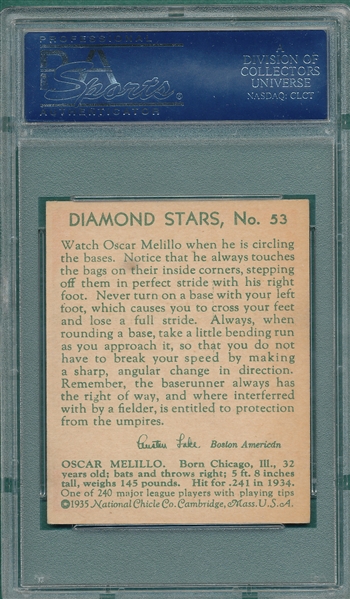 1934-36 Diamond Stars #53 Oscar Melillo PSA 7