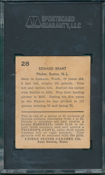 1932 U. S. Caramel #28 Edward Brandt SGC 50