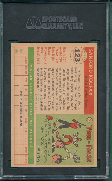 1955 Topps #123 Sandy Koufax SGC 5.5 *Rookie*