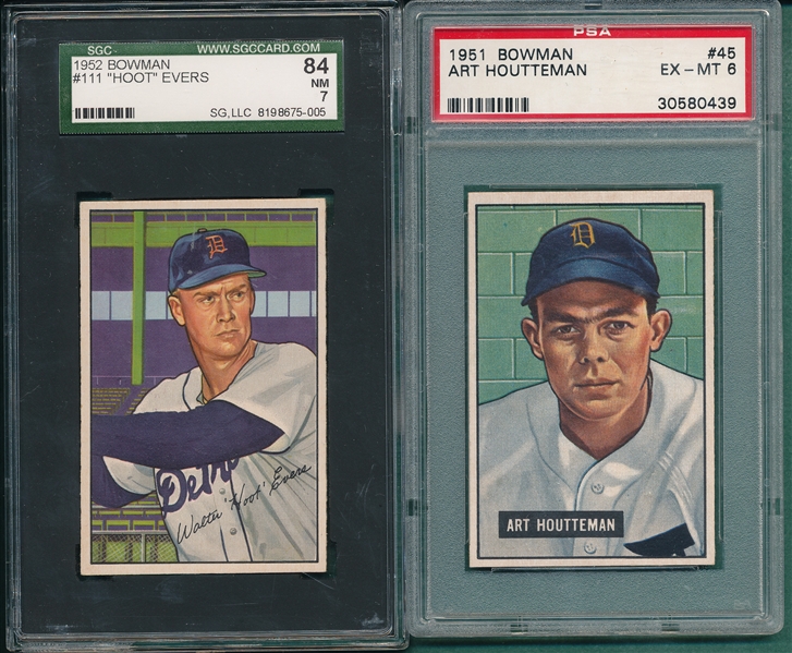 1951 Bowman #45 Houtteman PSA 6 & #111 Evers SGC 84, Lot of (2)