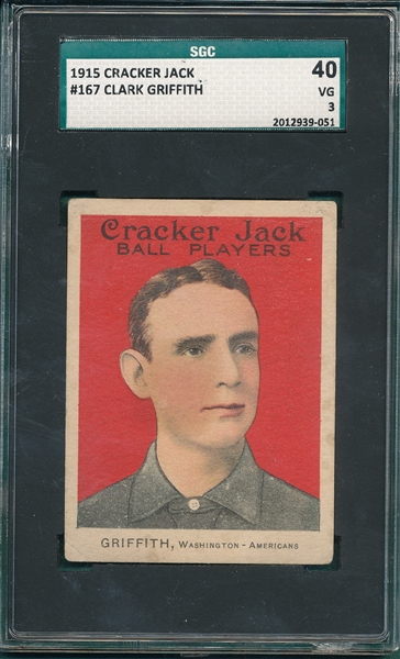 1915 Cracker Jack #167 Clark Griffith SGC 40