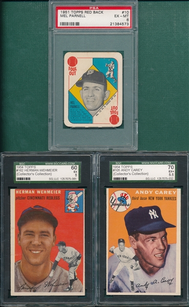1951/54 Topps Lot of (3) Graded Cards