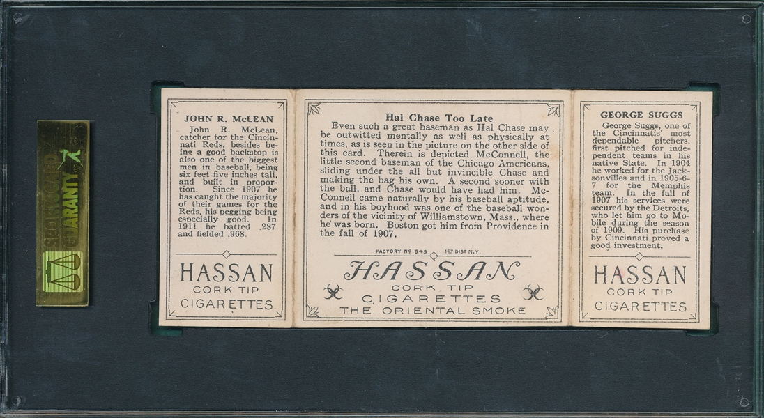 1912 T202 Hal Chase Too Late, Suggs/McLean, Hassan Cigarettes, SGC 40