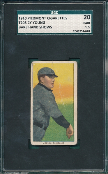 1909-1911 T206 Cy Young, Bare hand, Piedmont Cigarettes SGC 20