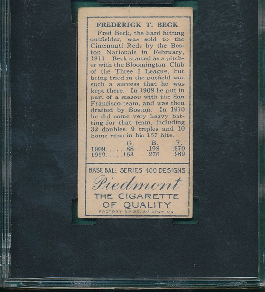 1911 T205 Beck Piedmont Cigarettes SGC 60