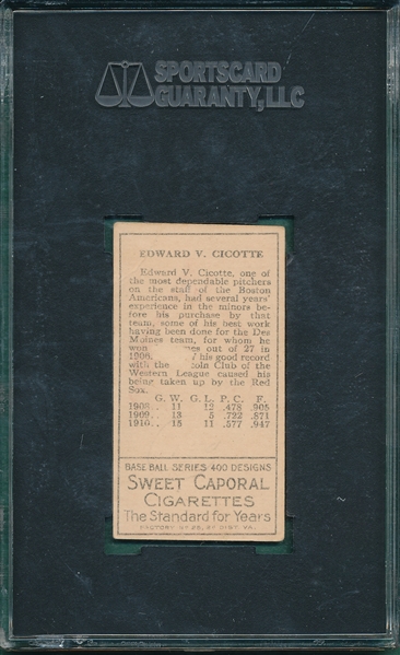 1911 T205 Cicotte Sweet Caporal Cigarettes SGC 20