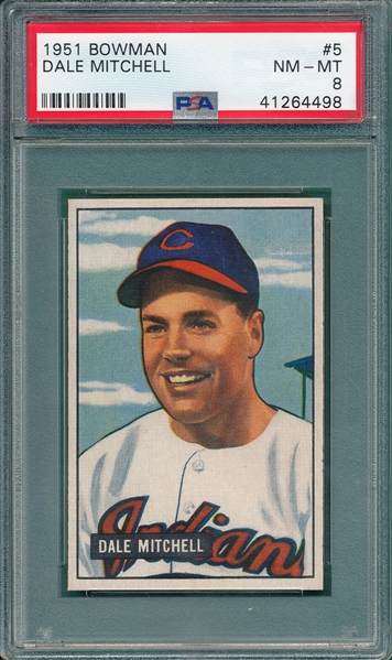 1951 Bowman #5 Dale Mitchell PSA 8