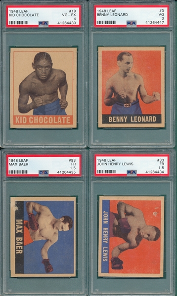 1948 Leaf Boxing (4) Card Lot W/ Max Baer PSA