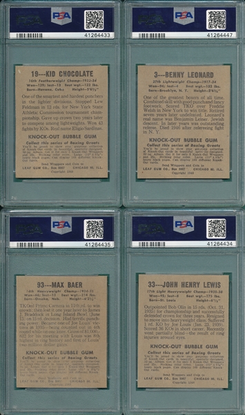 1948 Leaf Boxing (4) Card Lot W/ Max Baer PSA