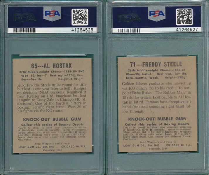 1948 Leaf Boxing (2) Card Lot W/ Hostak & Steele, PSA 6
