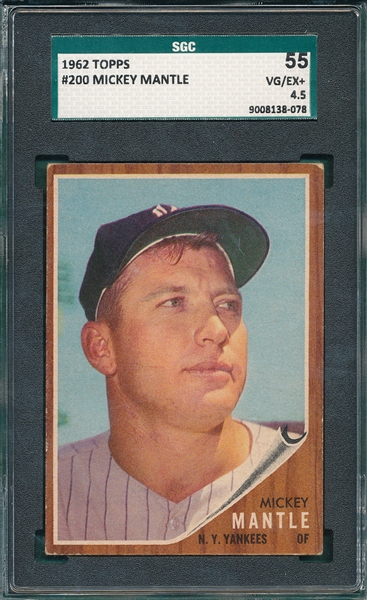 1962 Topps #200 Mickey Mantle SGC 55 