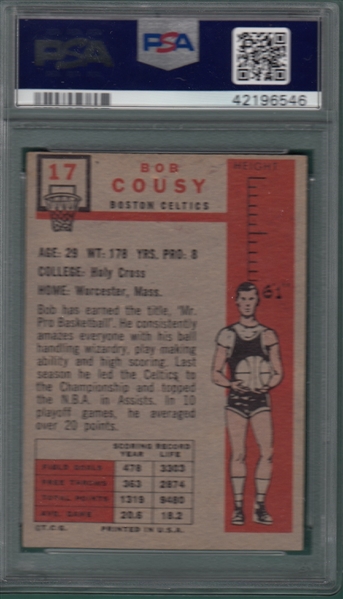 1957 Topps BSKT #17 Bob Cousy PSA 5 (MC)
