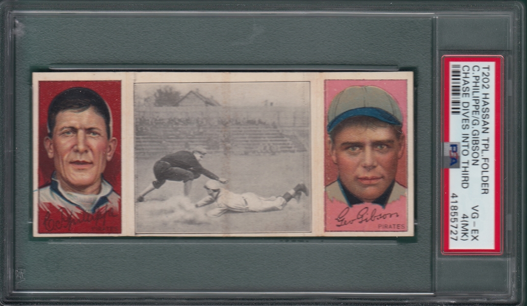 1912 T202 Chase Diving Into Third, Phillippe/Gibson, Hassan Cigarettes, PSA 4 (MK)