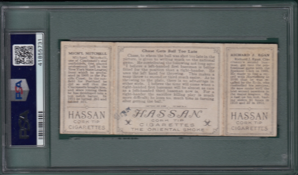 1912 T202 Chase Gets Ball Too Late, Egan/Mitchell, Hassan Cigarettes, PSA 2