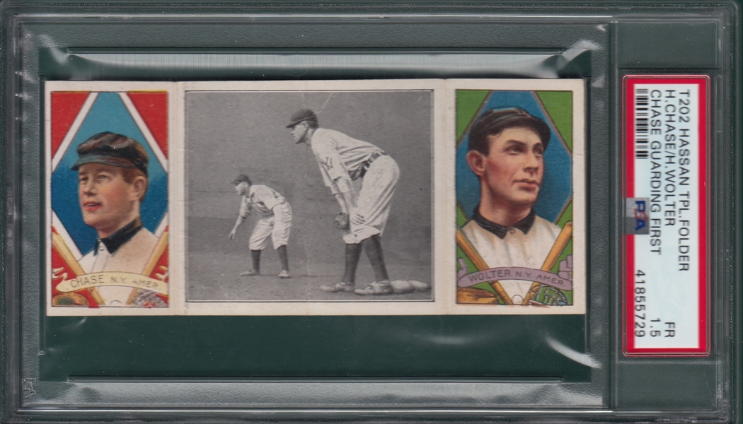 1912 T202 Chase Guarding First, Chase/Wolters, Hassan Cigarettes, PSA 1.5
