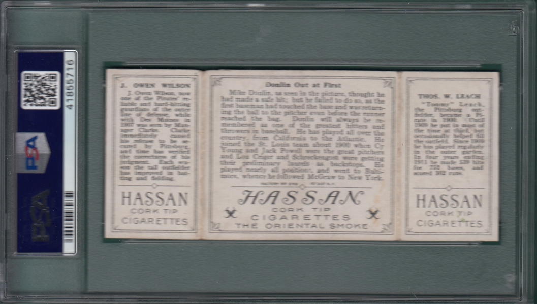 1912 T202 Donlin Out At First, Leach/Wilson, Hassan Cigarettes, PSA 4