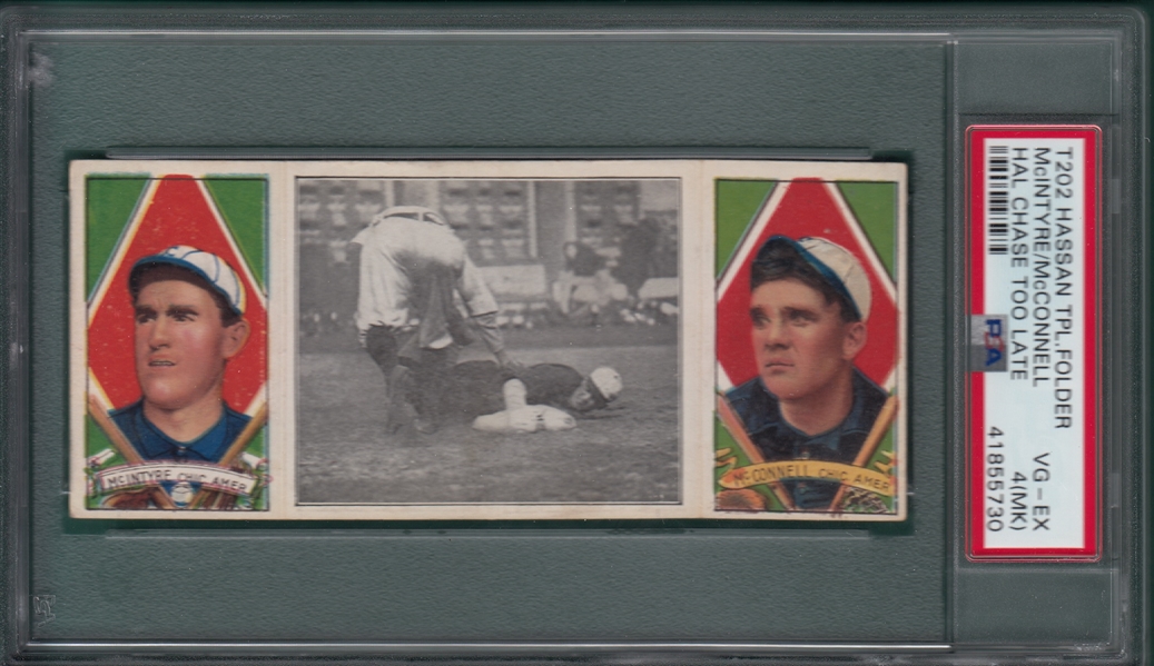 1912 T202 Hal Chase Too Late, McIntyre/McConnell, Hassan Cigarettes, PSA 4 (MK)
