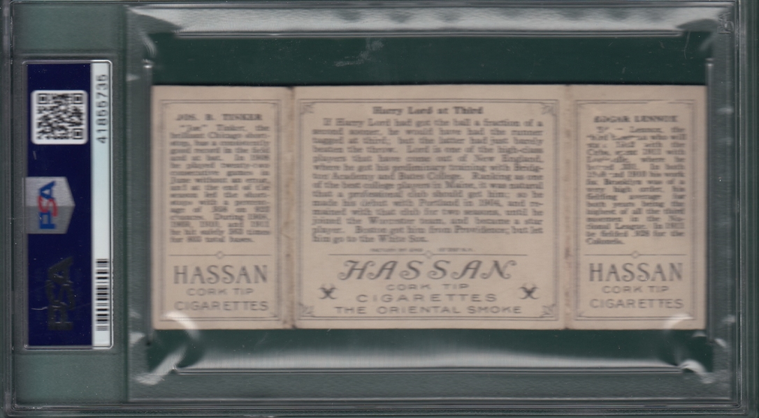1912 T202 Harry Lord At Third, Lennox/Tinker, Hassan Cigarettes, PSA 1.5