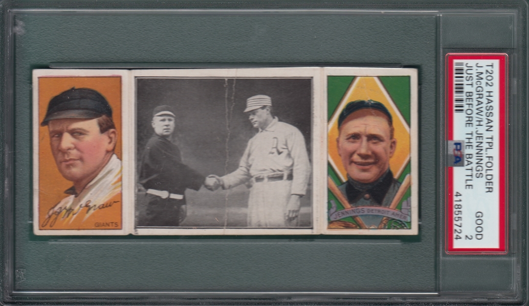 1912 T202 Just Before the Battle, McGraw/Jennings, Hassan Cigarettes, PSA 2
