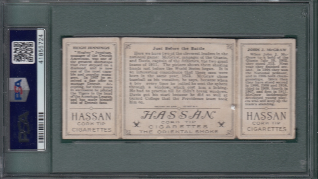 1912 T202 Just Before the Battle, McGraw/Jennings, Hassan Cigarettes, PSA 2